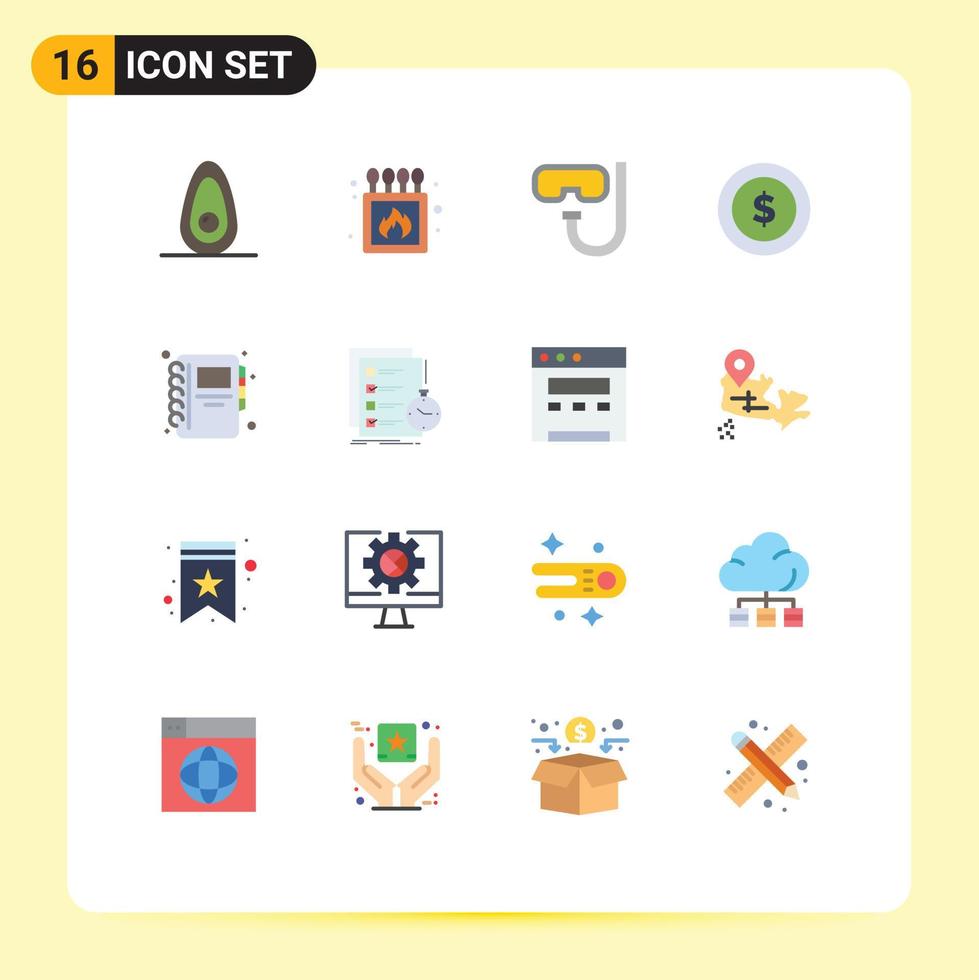 16 universelle flache Farben für Web- und mobile Anwendungen, Notizblock, Bildungsbrille, Kranzabzeichen, editierbares Paket kreativer Vektordesignelemente vektor