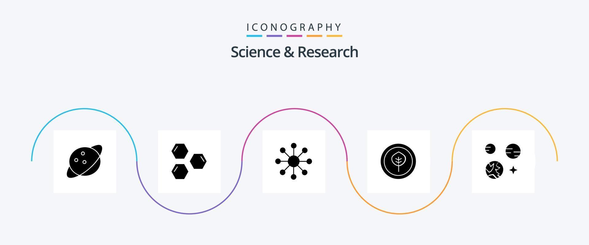 Science Glyph 5 Icon Pack inklusive Leerzeichen. Erde. Netzwerk. Planet. biologisch vektor