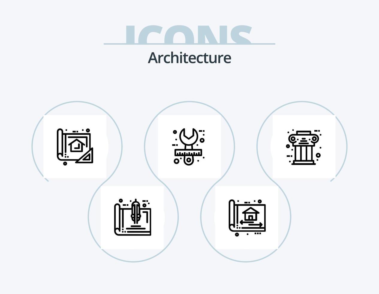 Architekturlinie Icon Pack 5 Icon Design. Konstruktion. Architekt. Walzenbürste. blauer Druck. Konstruktion vektor