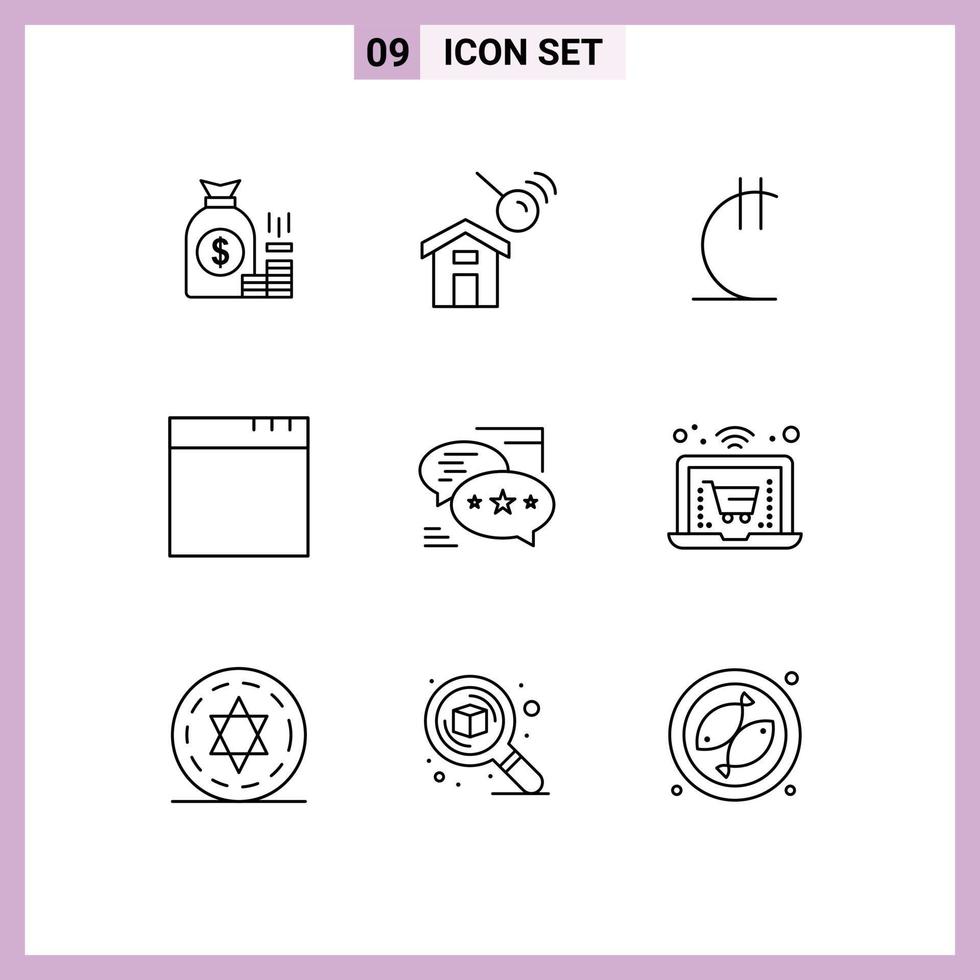 universell ikon symboler grupp av 9 modern konturer av chatt app konstruktion georgiansk valuta redigerbar vektor design element