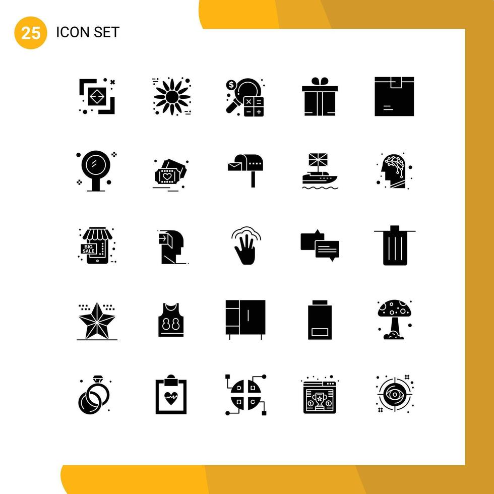 modern uppsättning av 25 fast glyfer pictograph av varor låda analys handla gåva redigerbar vektor design element