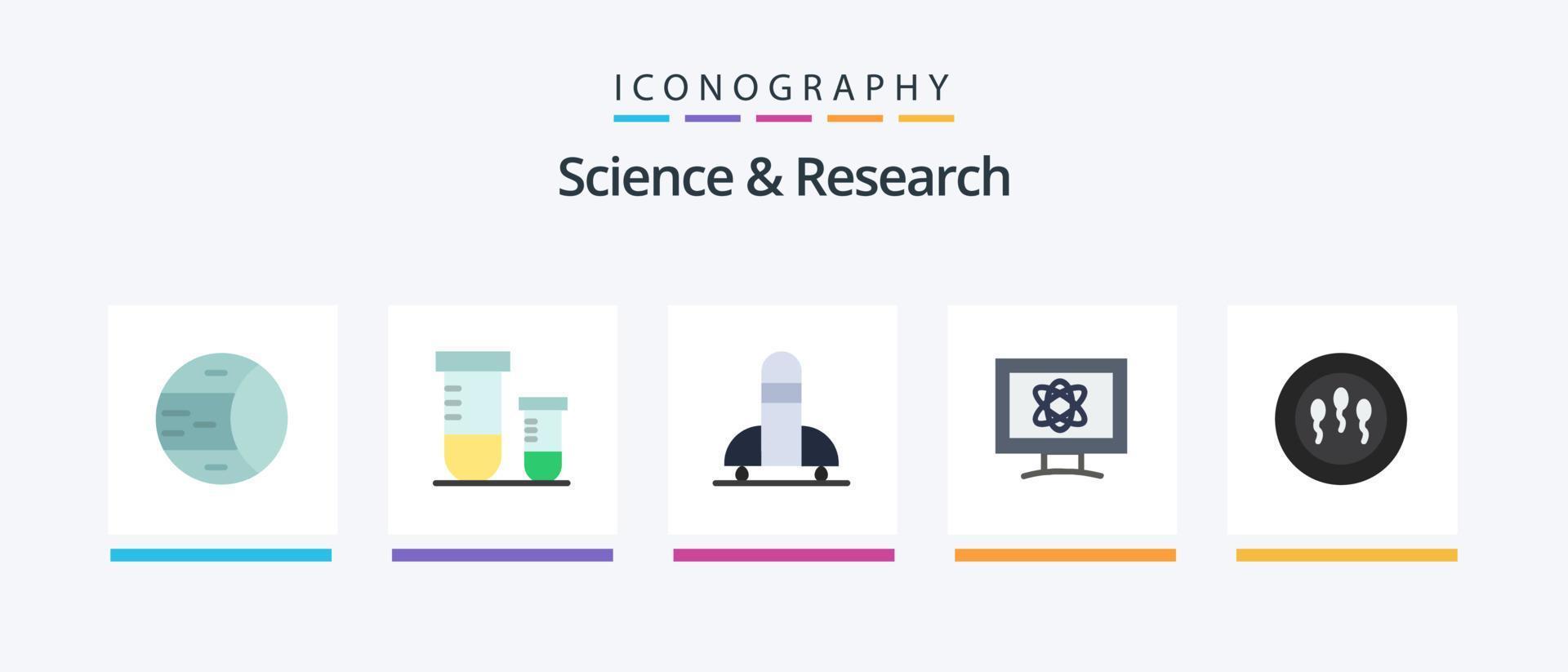 vetenskap platt 5 ikon packa Inklusive medicinsk. Plats. raket. vetenskap. atom. kreativ ikoner design vektor