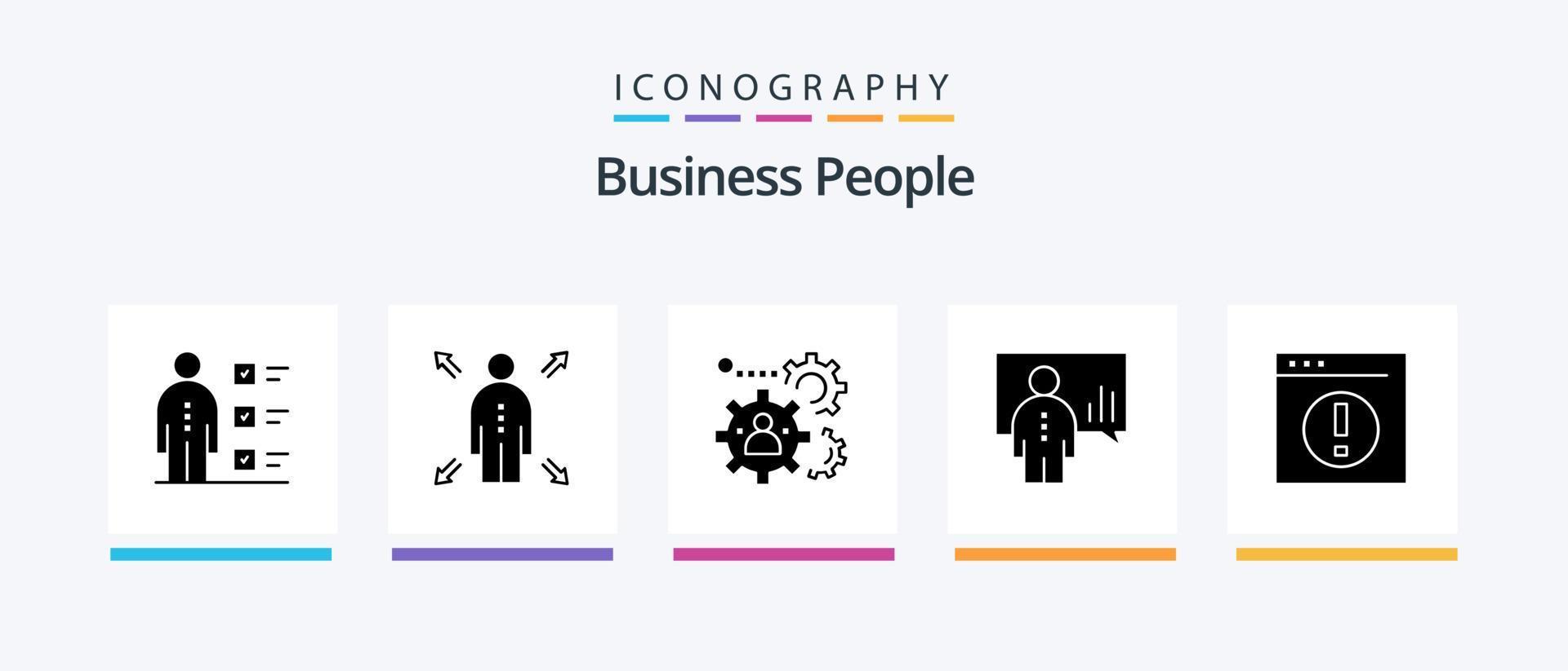 Geschäftsleute Glyph 5 Icon Pack inklusive Präsentation. Diagramm. Mensch. Planke. Zusammenarbeit. kreatives Symboldesign vektor