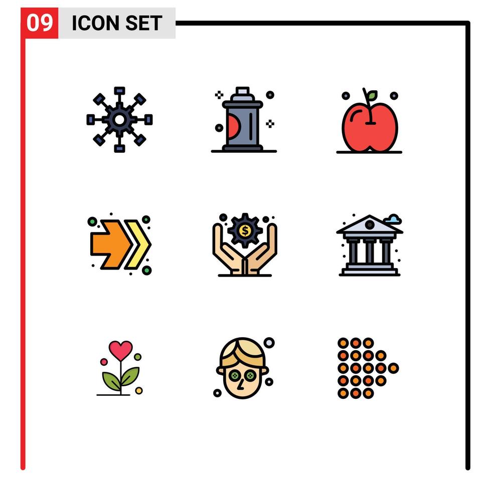 mobil gränssnitt fylld linje platt Färg uppsättning av 9 piktogram av företag förvaltning rätt salong snabb framåt- tacksägelse redigerbar vektor design element