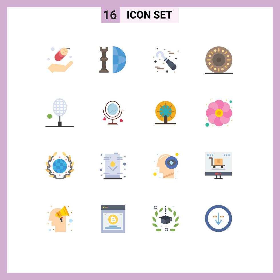 Aktienvektor-Symbolpaket mit 16 Zeilenzeichen und Symbolen für Tischtennis, Badminton, Zahnnahrung, Donut, bearbeitbares Paket mit kreativen Vektordesignelementen vektor