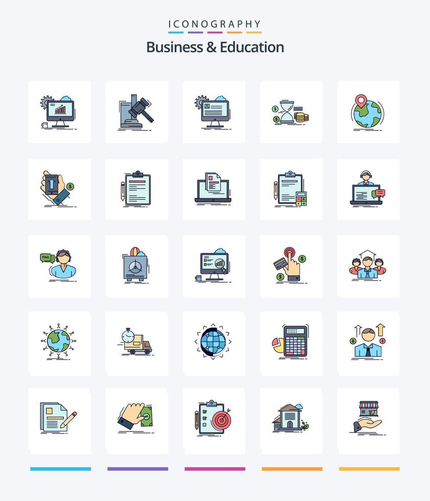 kreative Wirtschaft und Bildung 25 Zeilen gefülltes Icon Pack wie Geld. Sanduhr. Beurteilung. aktualisieren. Prüfbericht vektor