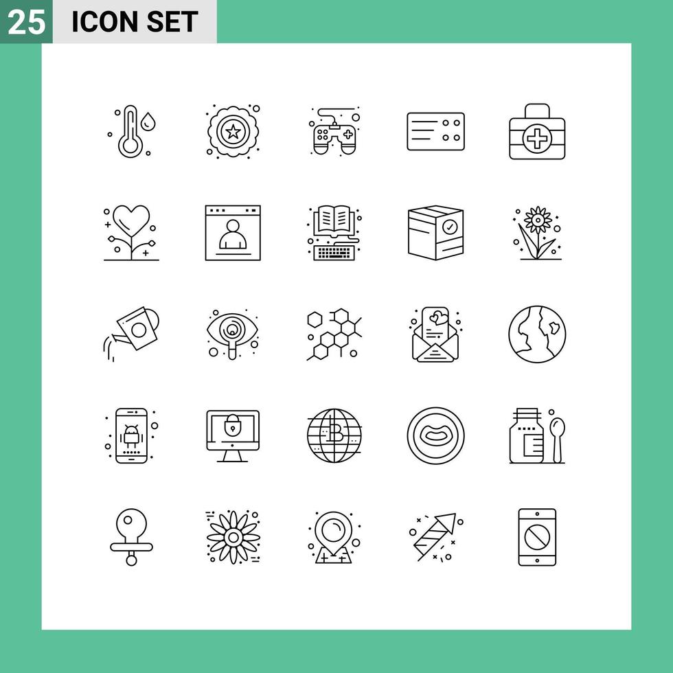 Stock Vector Icon Pack mit 25 Linienzeichen und Symbolen für Gesundheit, Fitness, Fernkrankheit, Mediziner, bearbeitbare Vektordesign-Elemente