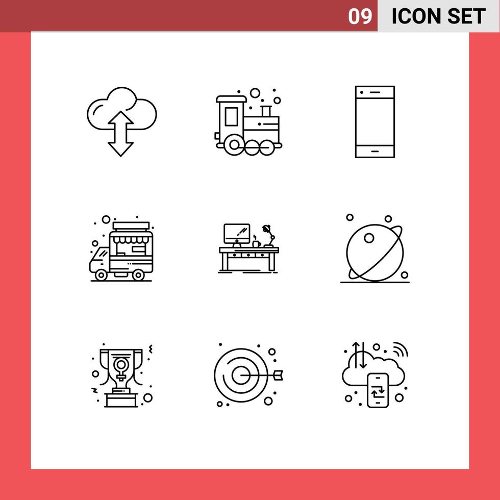 översikt packa av 9 universell symboler av arbetsplats lastbil ring upp affär smart telefon redigerbar vektor design element