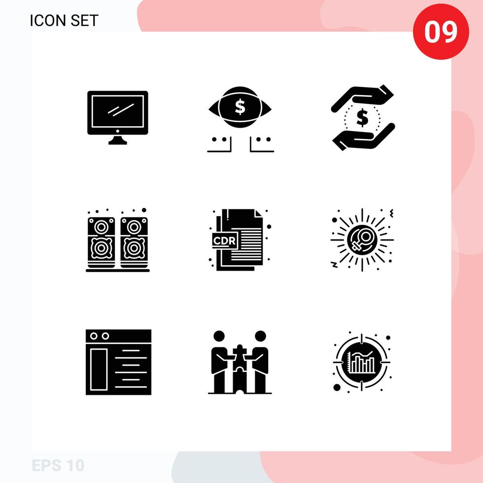 gruppe von 9 modernen soliden glyphen für cdr-format-lautsprecher digitales soundgeld editierbare vektordesignelemente vektor