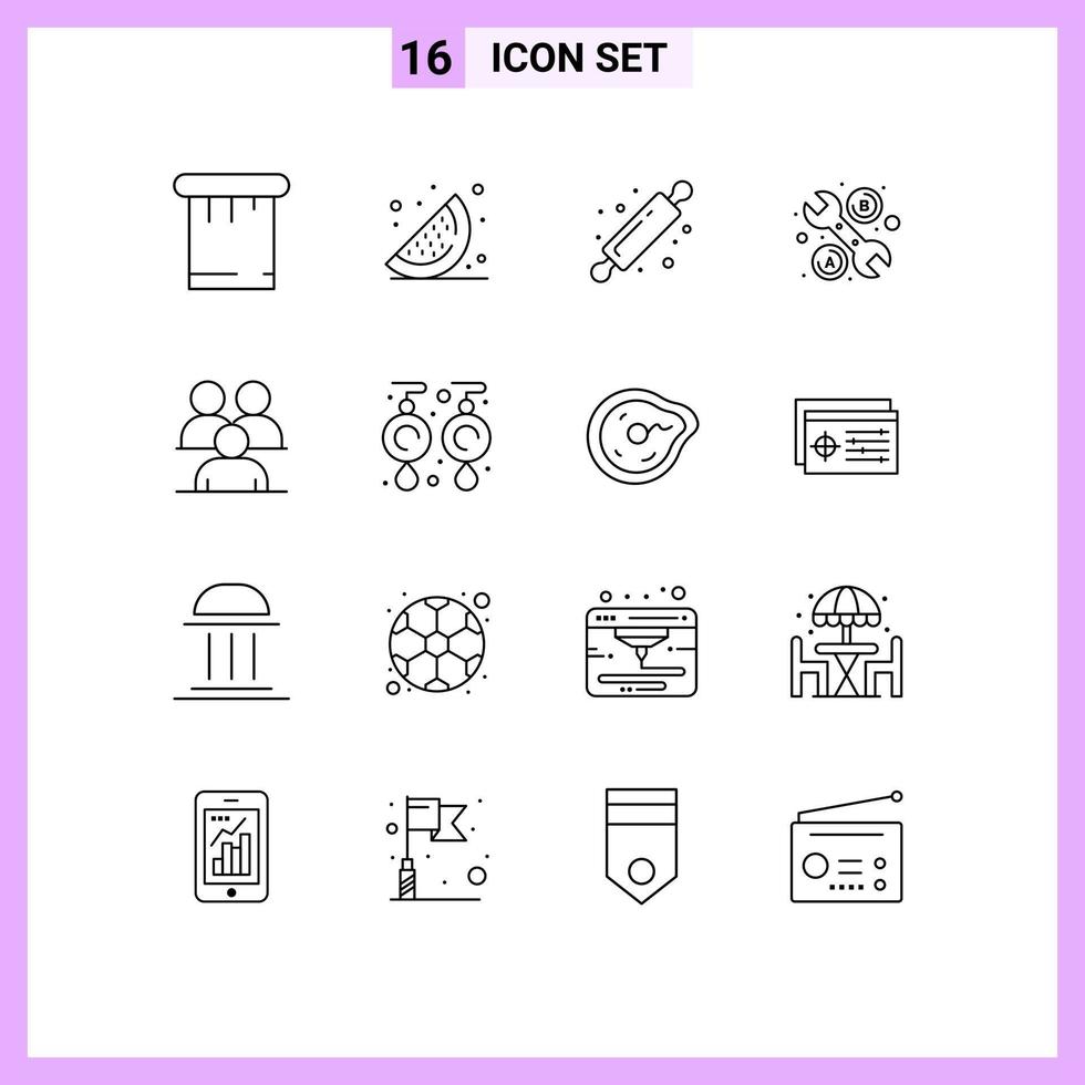 Aktienvektor-Icon-Pack mit 16 Zeilenzeichen und Symbolen für bearbeitbare Vektordesign-Elemente für menschliche Corporate-Brotwalzen-Konferenzschlüssel vektor