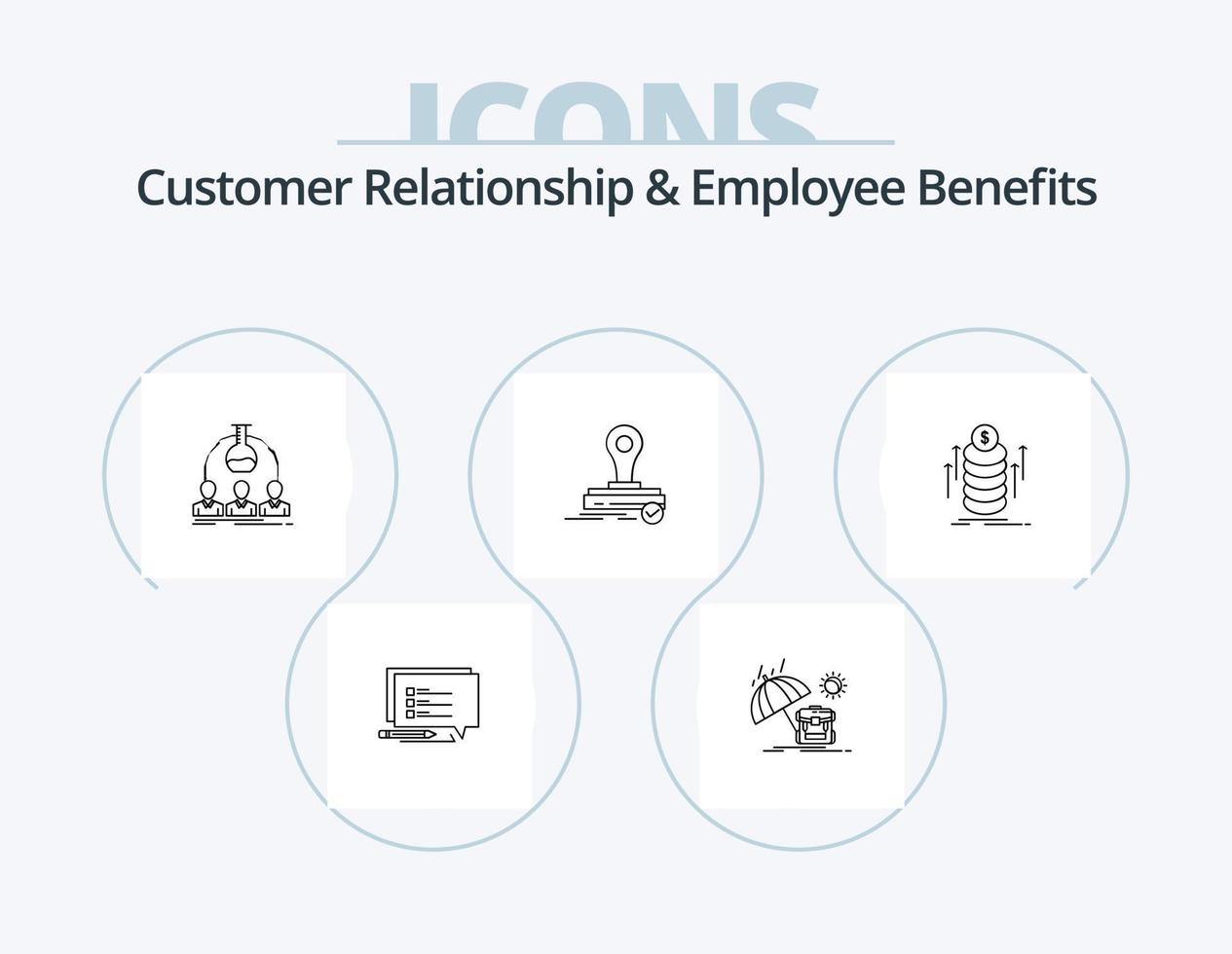 Kundenbeziehung und Leistungen an Arbeitnehmer Linie Icon Pack 5 Icon Design. Labor. Buchstabe. Plaudern. Fax. Post vektor