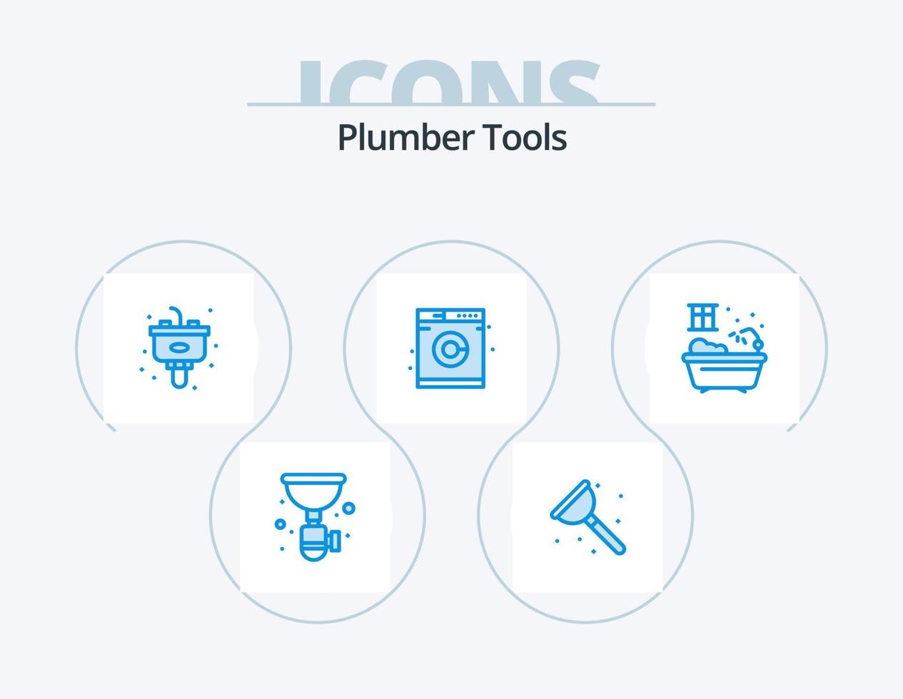 Klempner blau Icon Pack 5 Icon Design. Dusche. Waschen. Service. Maschine. Waschbecken vektor