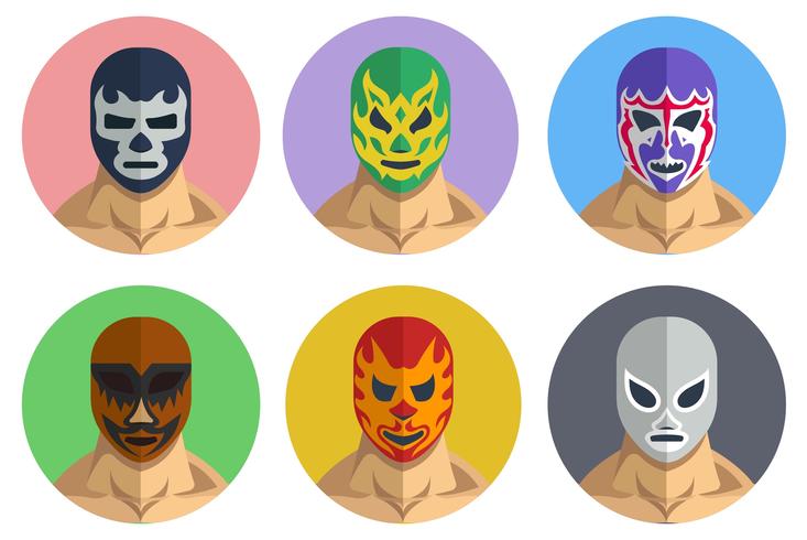 Mexican Wrestler Porträtt Vector Set