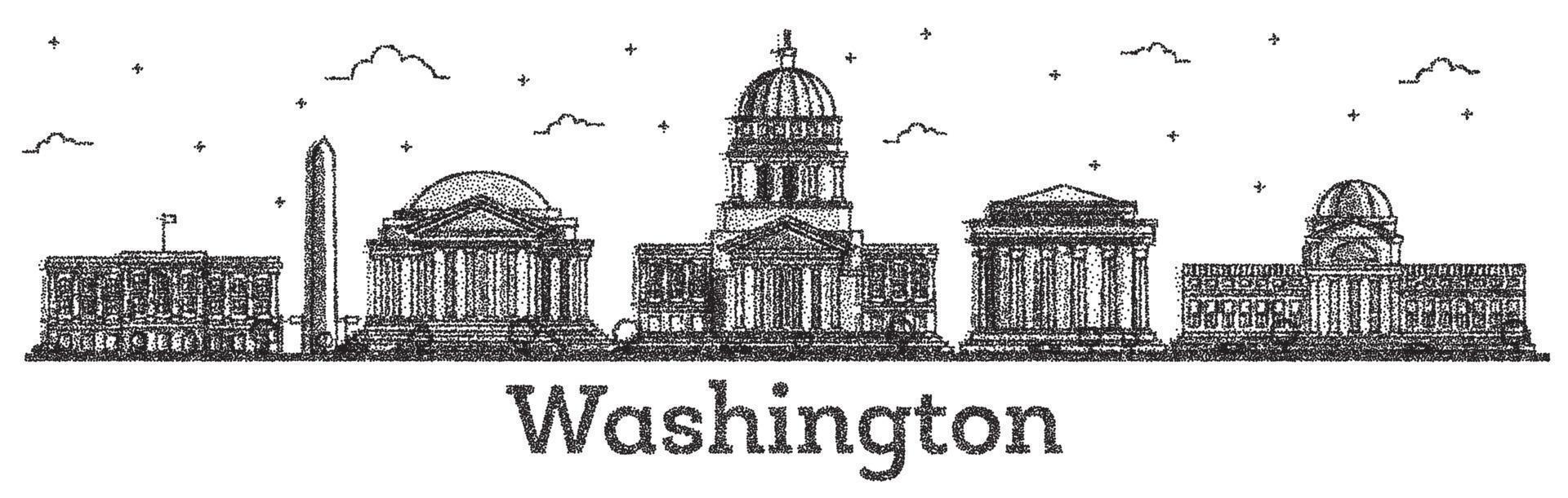 gravierte Skyline von Washington DC USA mit modernen Gebäuden isoliert auf Weiß. vektor