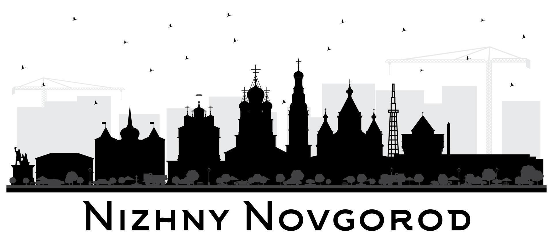 nizhny novgorod ryssland stad horisont silhuett med svart byggnader isolerat på vit bakgrund. vektor