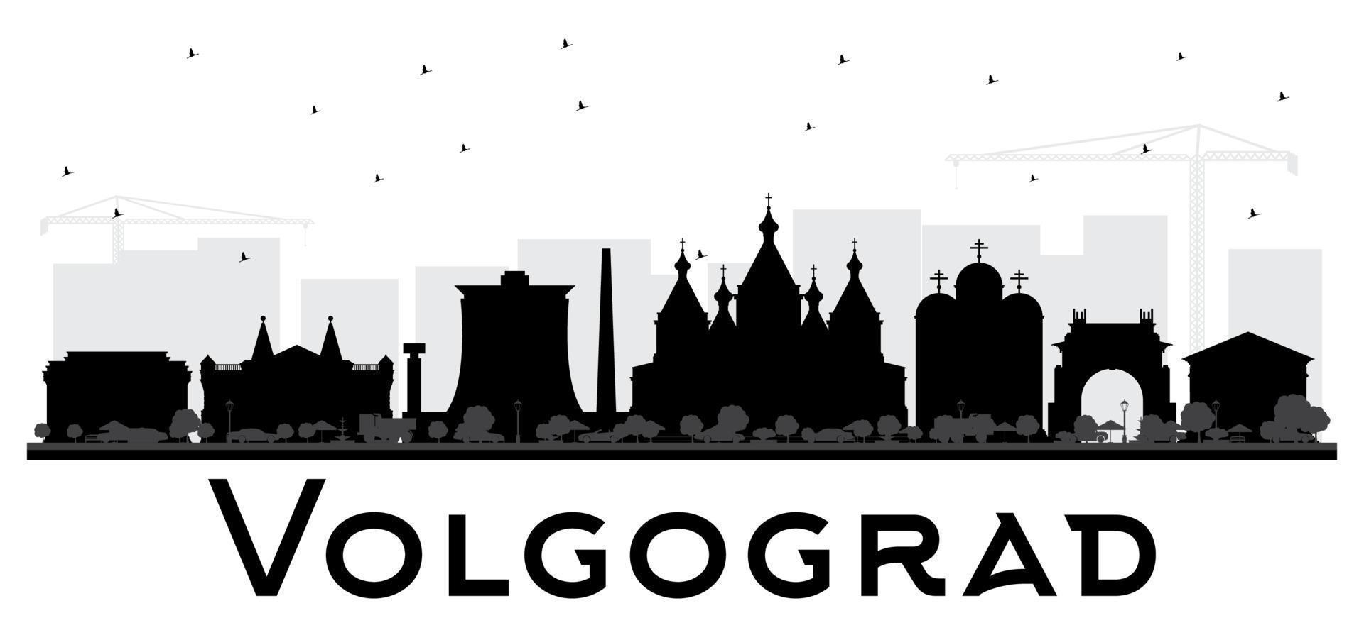 volgograd ryssland stad horisont silhuett med svart byggnader isolerat på vit. vektor