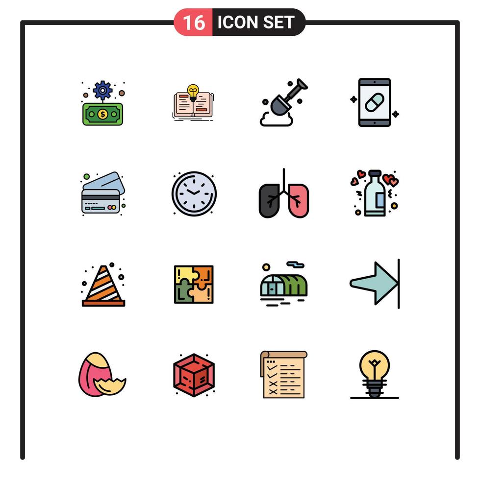satz von 16 modernen ui symbolen symbole zeichen für karten pillen bau medizin gesundheit editierbare kreative vektordesignelemente vektor