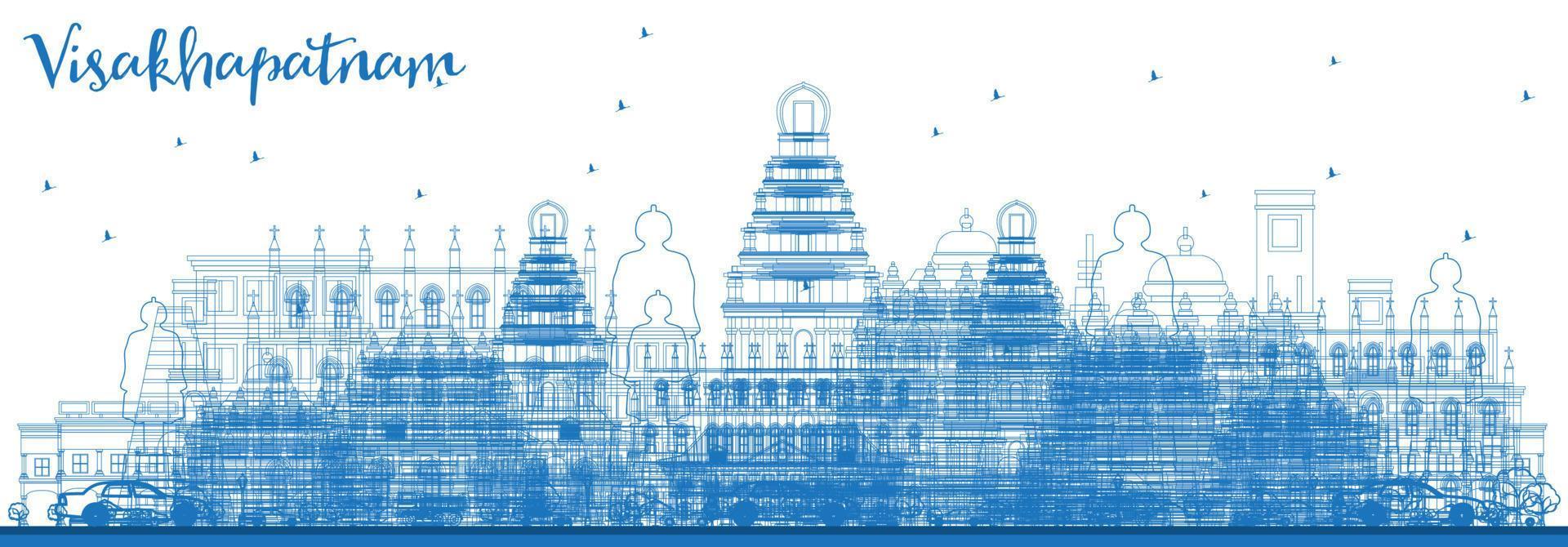 översikt visakhapatnam Indien horisont med blå byggnader. vektor