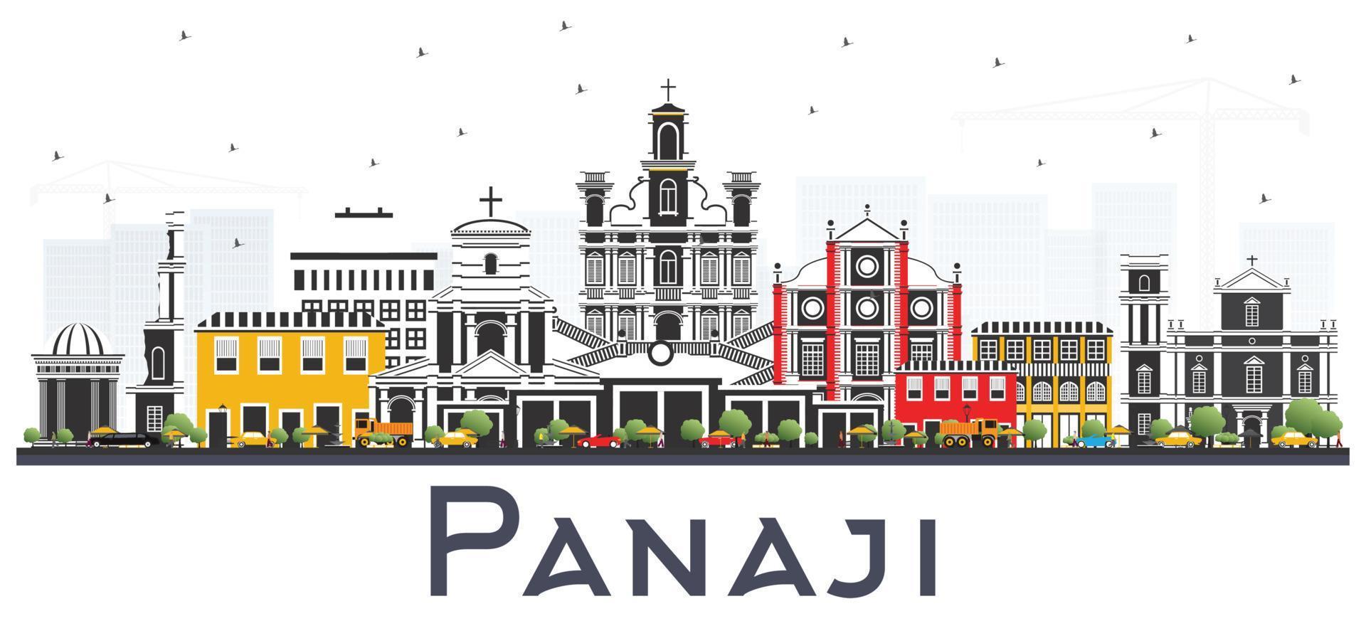 panaji Indien stad horisont med Färg byggnader isolerat på vit. vektor