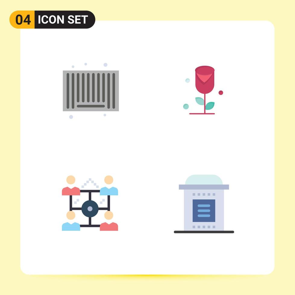 4 flaches Symbolkonzept für mobile Websites und Apps Barcode-Leute kaufen Liebesfeier editierbare Vektordesign-Elemente vektor