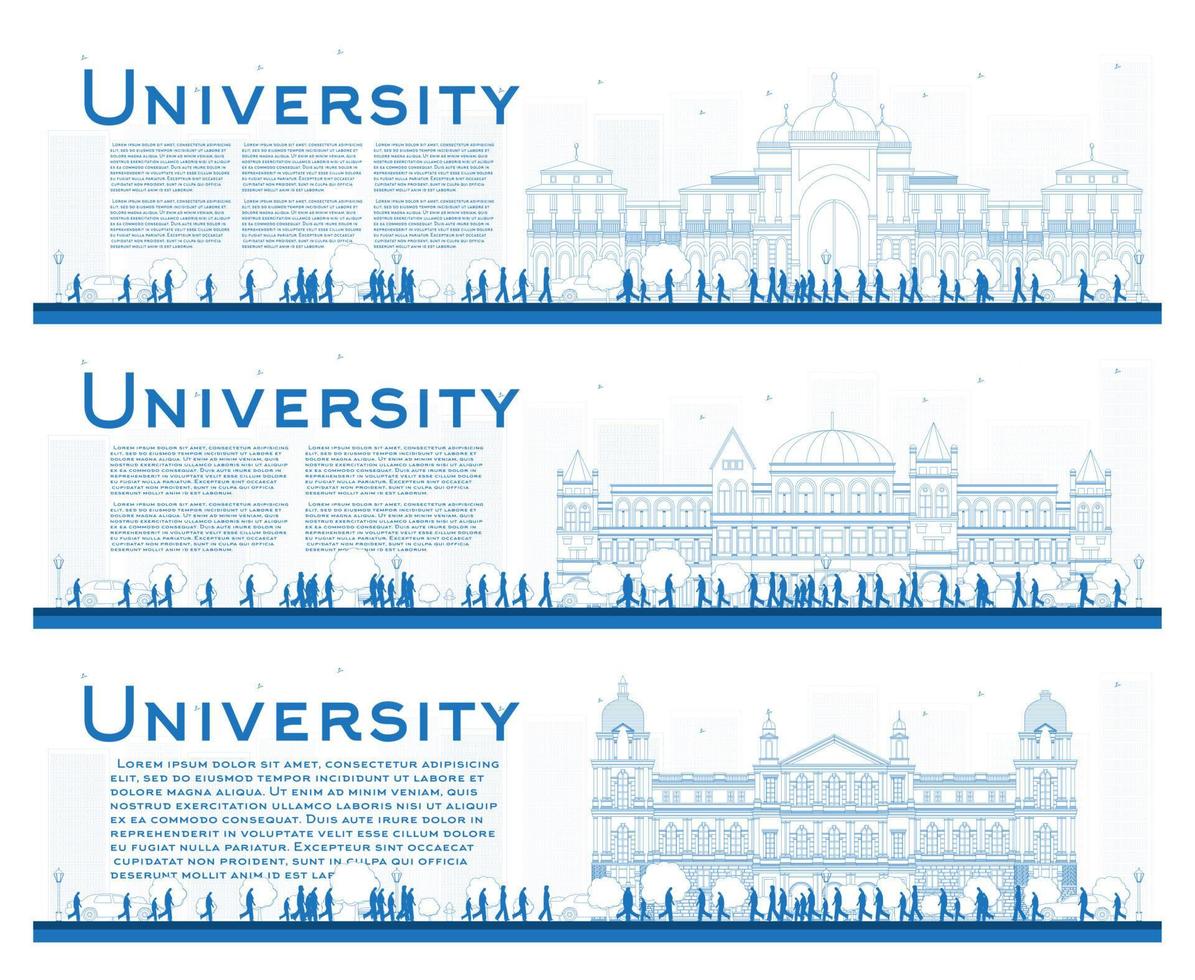 översikt uppsättning av universitet campus studie banderoller. vektor illustration.