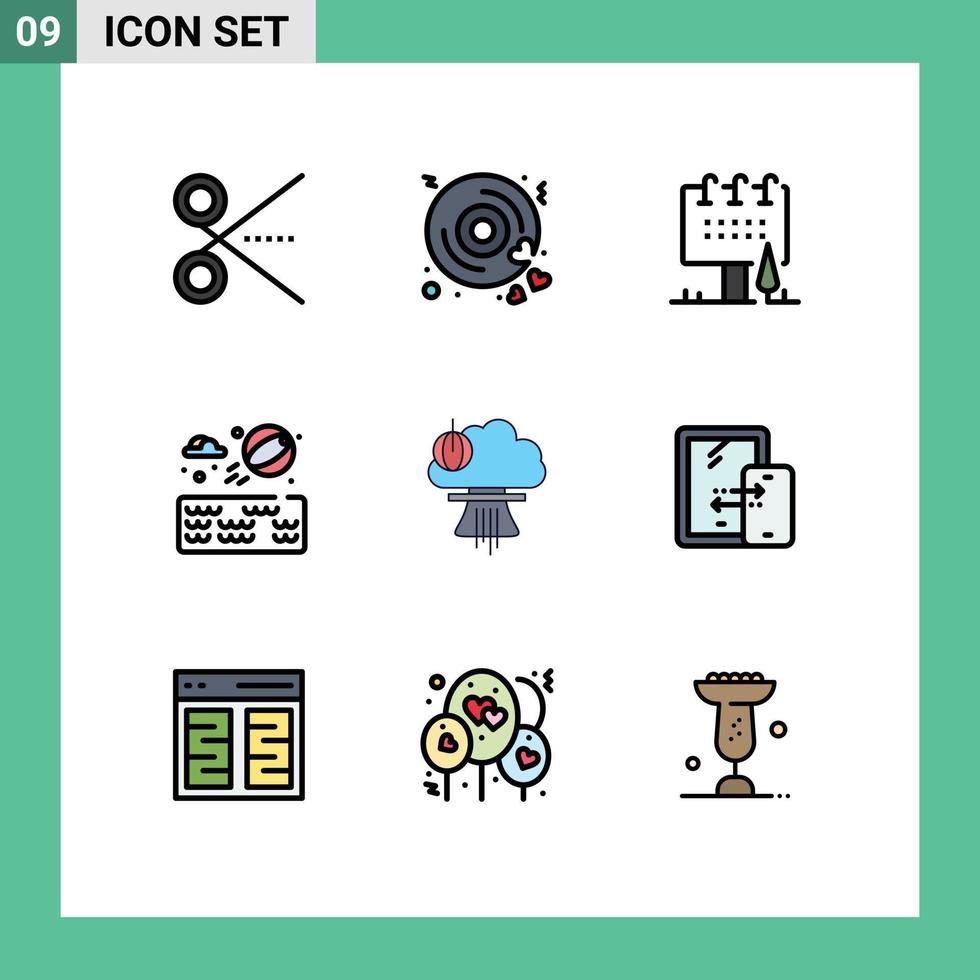 Stock Vector Icon Pack mit 9 Zeilenzeichen und Symbolen für Bombenwasser-Hochzeits-Beachball-Kampagne editierbare Vektordesign-Elemente