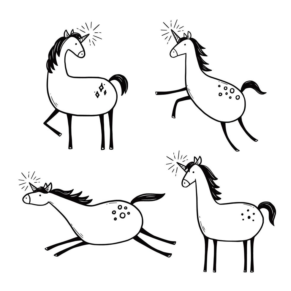 Gekritzel-Einhorn-Set. handgemalt vektor