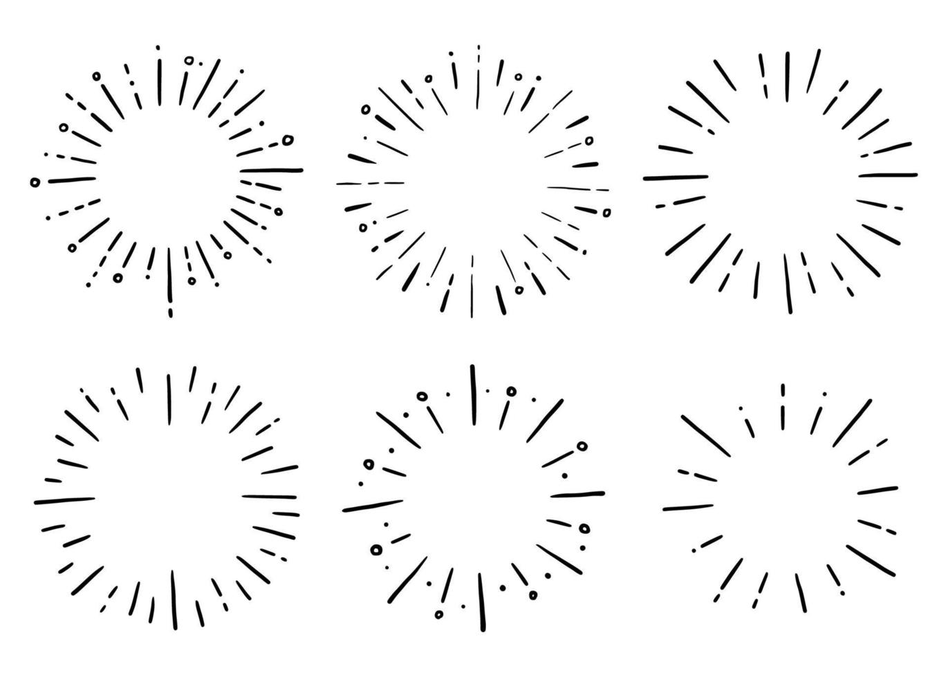 klotter cirkel solsken, gnistra stråle uppsättning. vektor