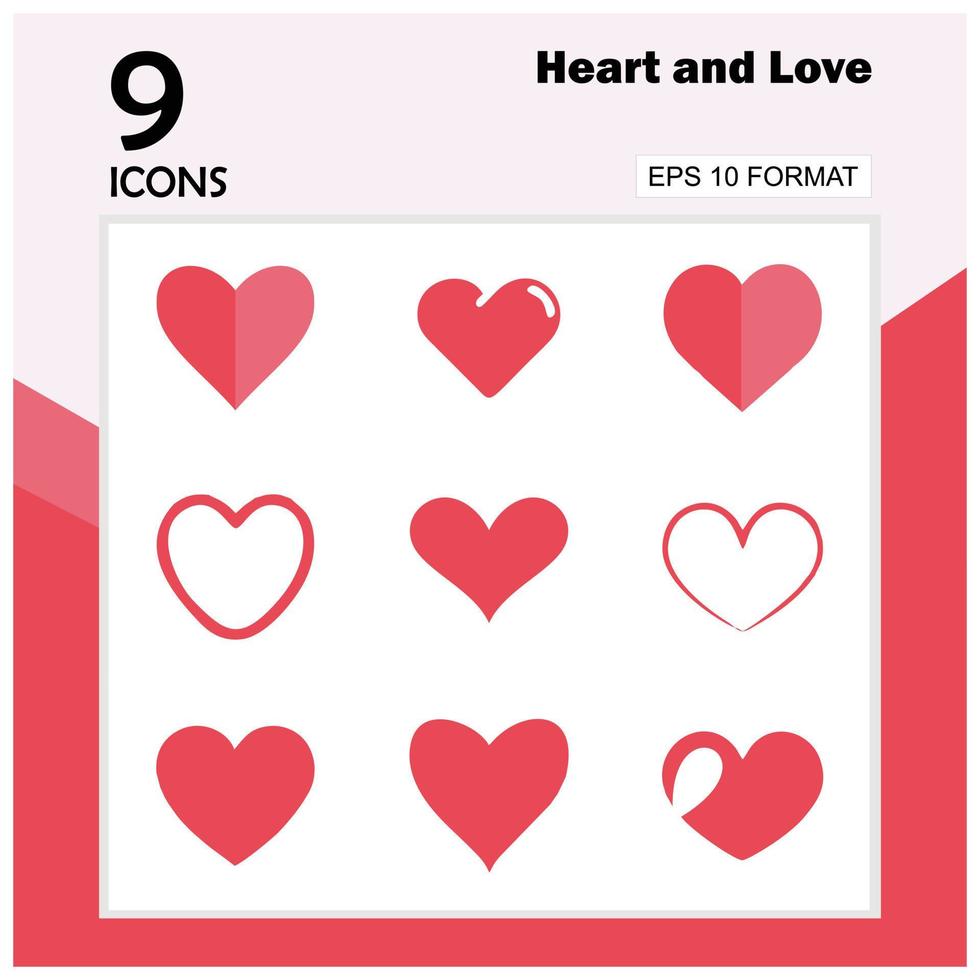 9 form ikon eller hjärta symbol. uppsättning av ikoner handla om kärlek. lämplig för använda sig av som en valentine design element, böjelse inlägg, eller mönster med de tema av kärlek och hälsa. vektor