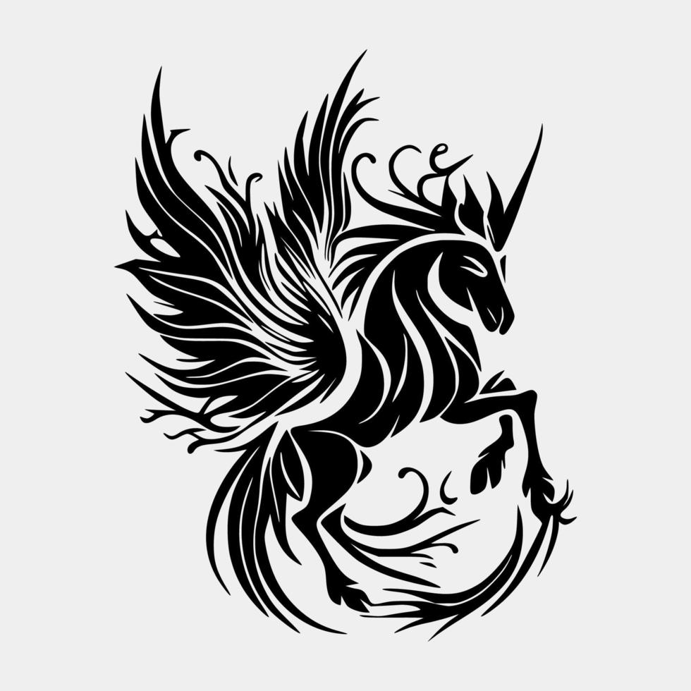 Stellen Sie flammenden Pegasus auf weißem Hintergrund ein. Stammes-Schablone Tattoo-Design-Konzept. flache vektorillustration. vektor