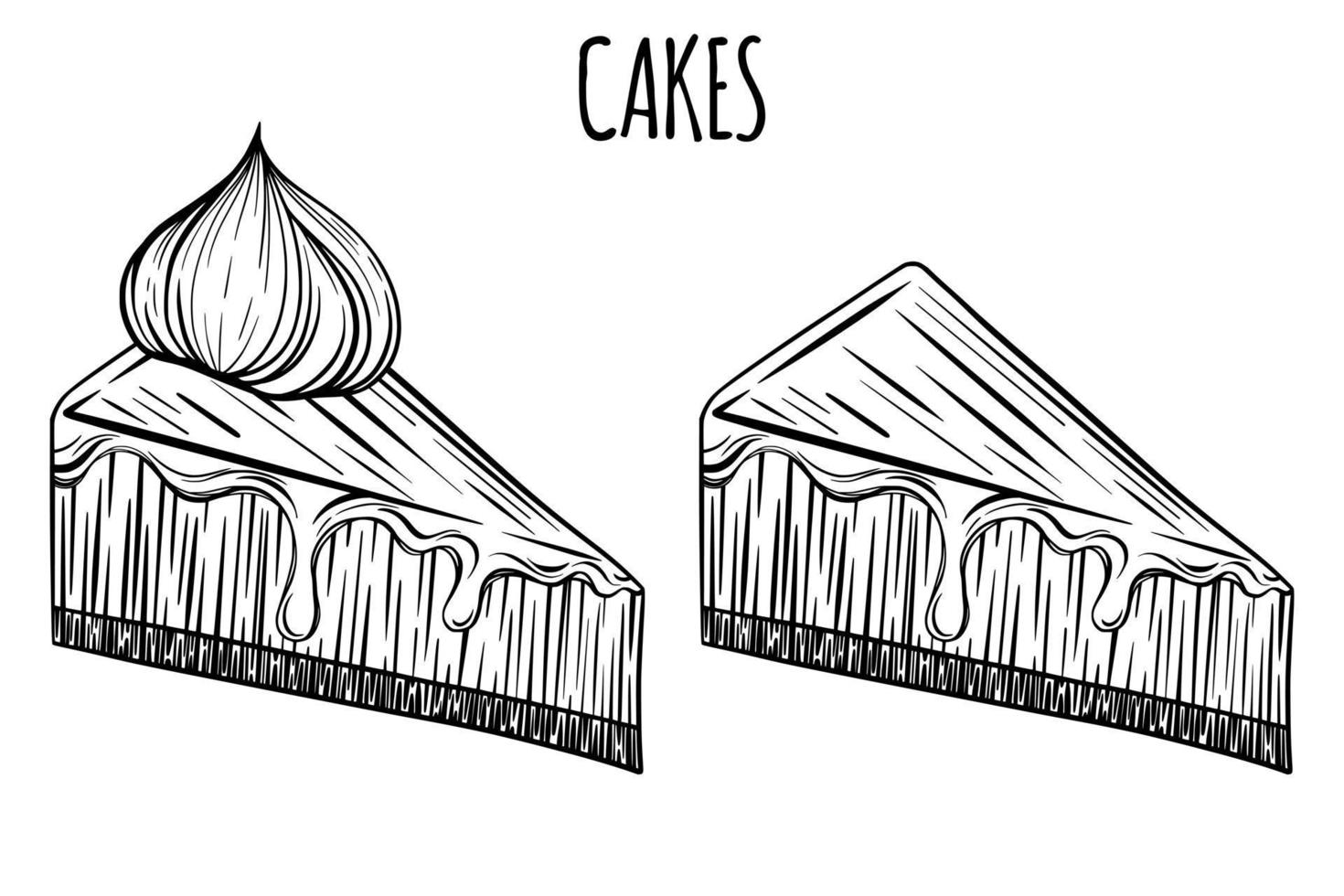 färsk hand dragen kaka, paj eller cheesecake för bageri eller bakverk affär. vektor