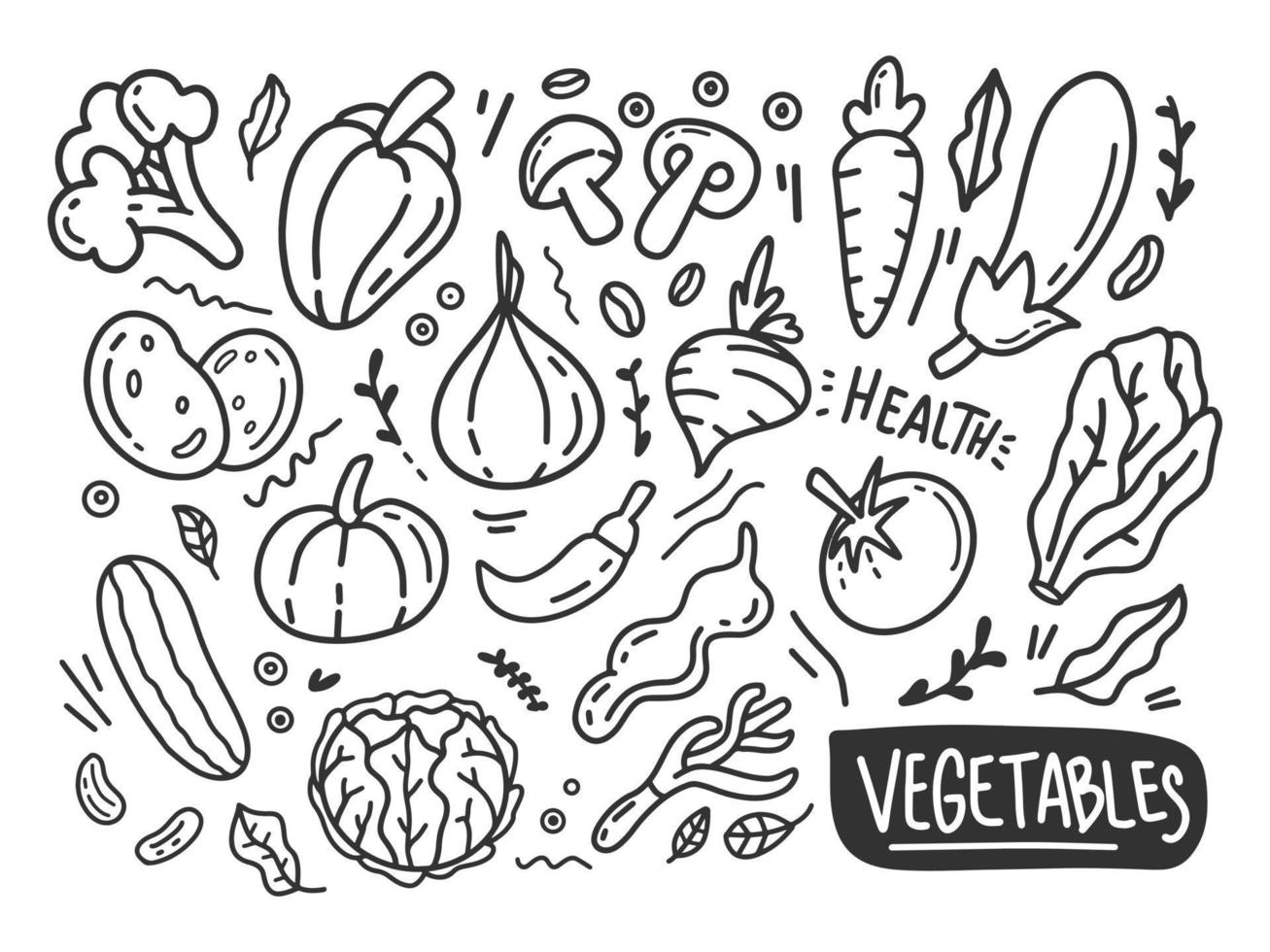 olika typer av klotter grönsaker vektor