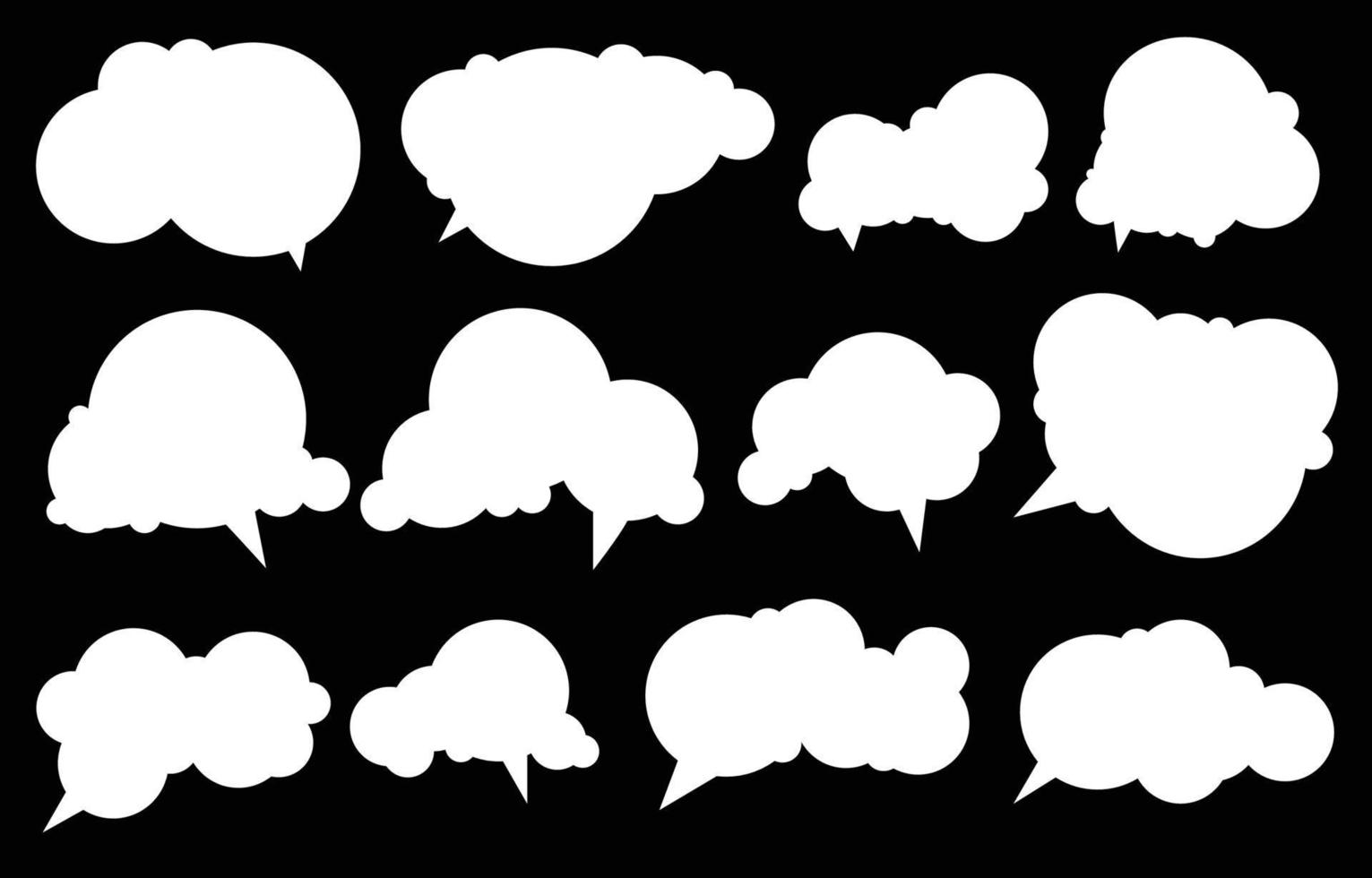 Stellen Sie Sprechblasen auf schwarzem Hintergrund ein. Chat-Box oder Chat-Vektorquadrat und Doodle-Nachricht oder Kommunikationssymbolwolke, die für Comics und minimalen Nachrichtendialog spricht vektor