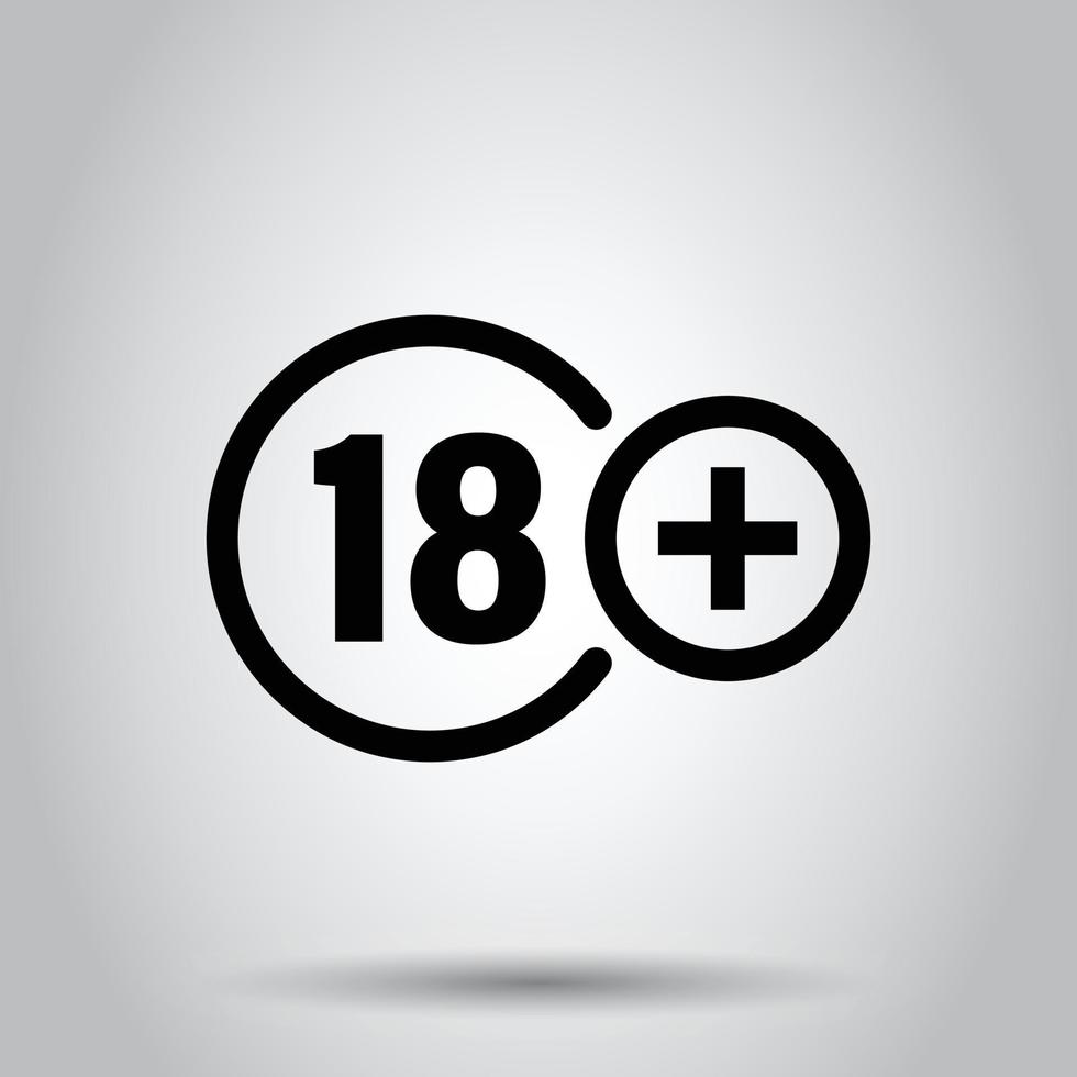 achtzehn plus Symbol im flachen Stil. 18 Vektorillustration auf weißem getrenntem Hintergrund. zensiertes Geschäftskonzept. vektor