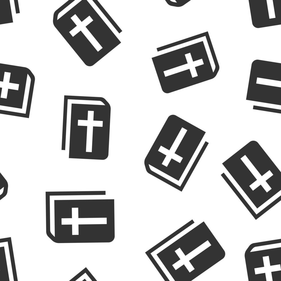 Bibelbuchsymbol im flachen Stil. Kirchenglauben-Vektorillustration auf weißem lokalisiertem Hintergrund. Spiritualität Musterdesign Geschäftskonzept. vektor