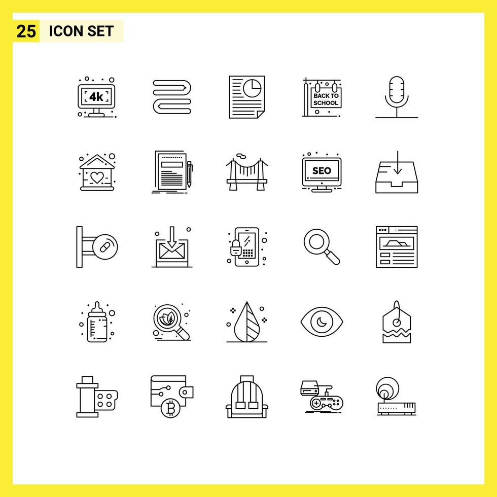 25 kreative Symbole moderne Zeichen und Symbole der Mikrofon-Audiodokument-Schulbildung editierbare Vektordesign-Elemente vektor