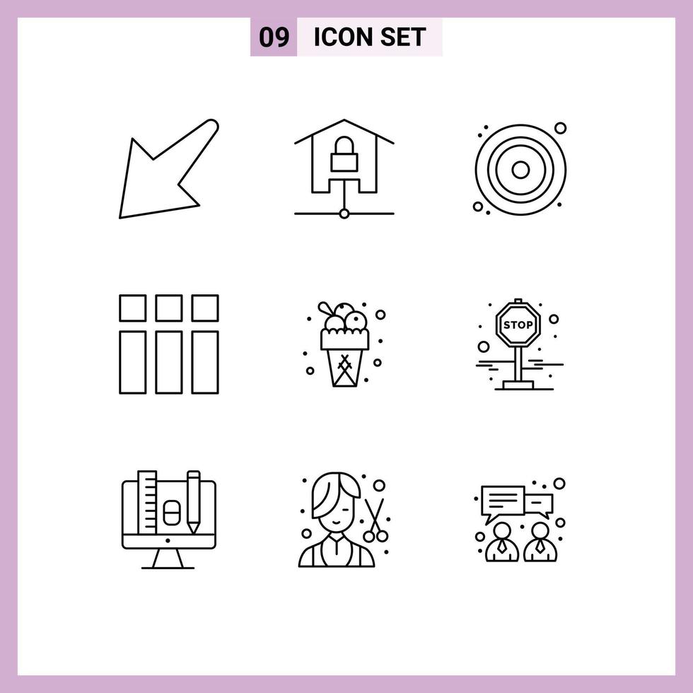 Gliederungspackung mit 9 universellen Symbolen für das Layout von Mahlzeiten, CD-Bildcollage, editierbare Vektordesign-Elemente vektor