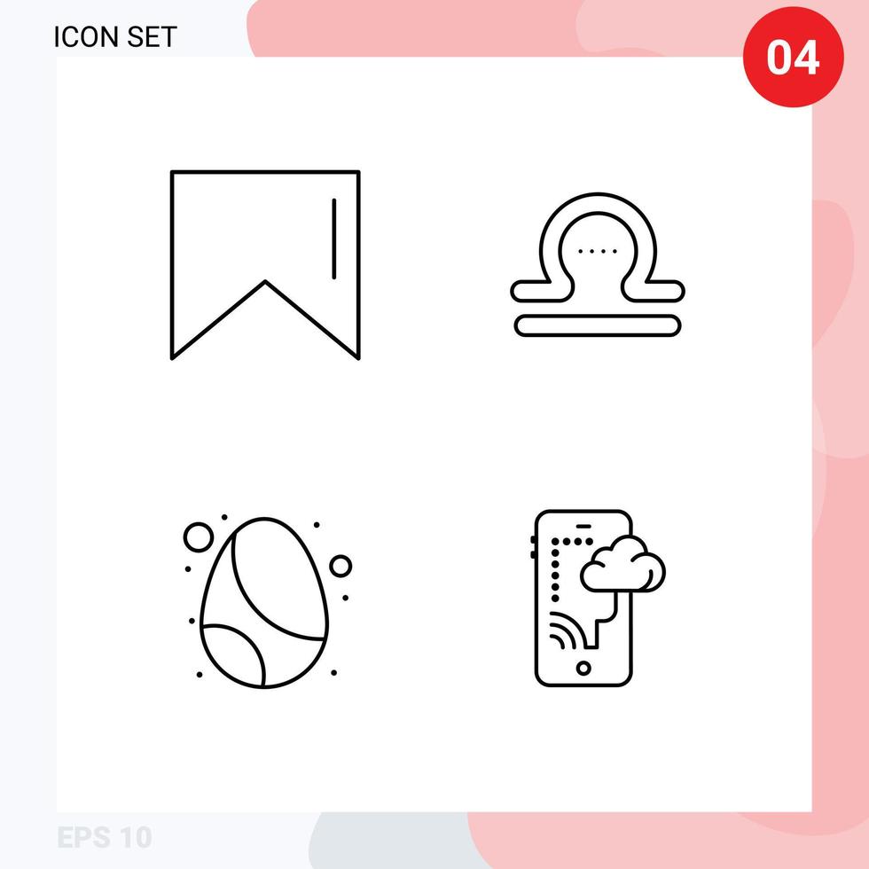 mobile schnittstellenlinie satz von 4 piktogrammen der bannerfeier waage geburtstagsverbindung editierbare vektordesignelemente vektor