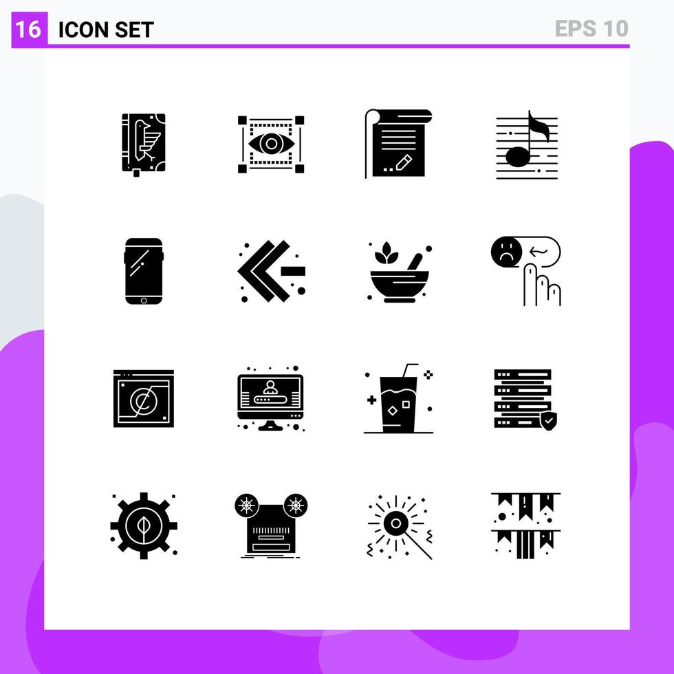 Piktogramm-Set aus 16 einfachen soliden Glyphen von Tonmusik-Augenknoten notieren editierbare Vektordesign-Elemente vektor