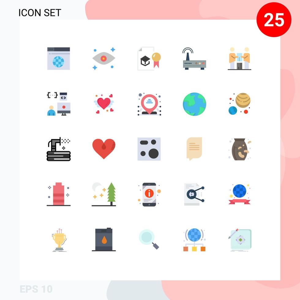 grupp av 25 modern platt färger uppsättning för samarbete utbildning diplom signal enhet redigerbar vektor design element