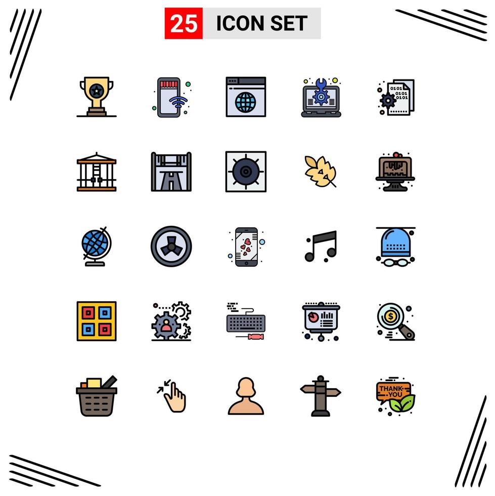 modern uppsättning av 25 fylld linje platt färger och symboler sådan som browser miljö internet aning kreativ redigerbar vektor design element