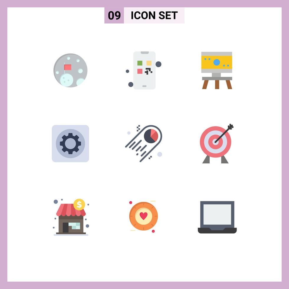 gruppe von 9 modernen flachen farben für die diagrammeinstellung atom option gear editierbare vektordesignelemente vektor
