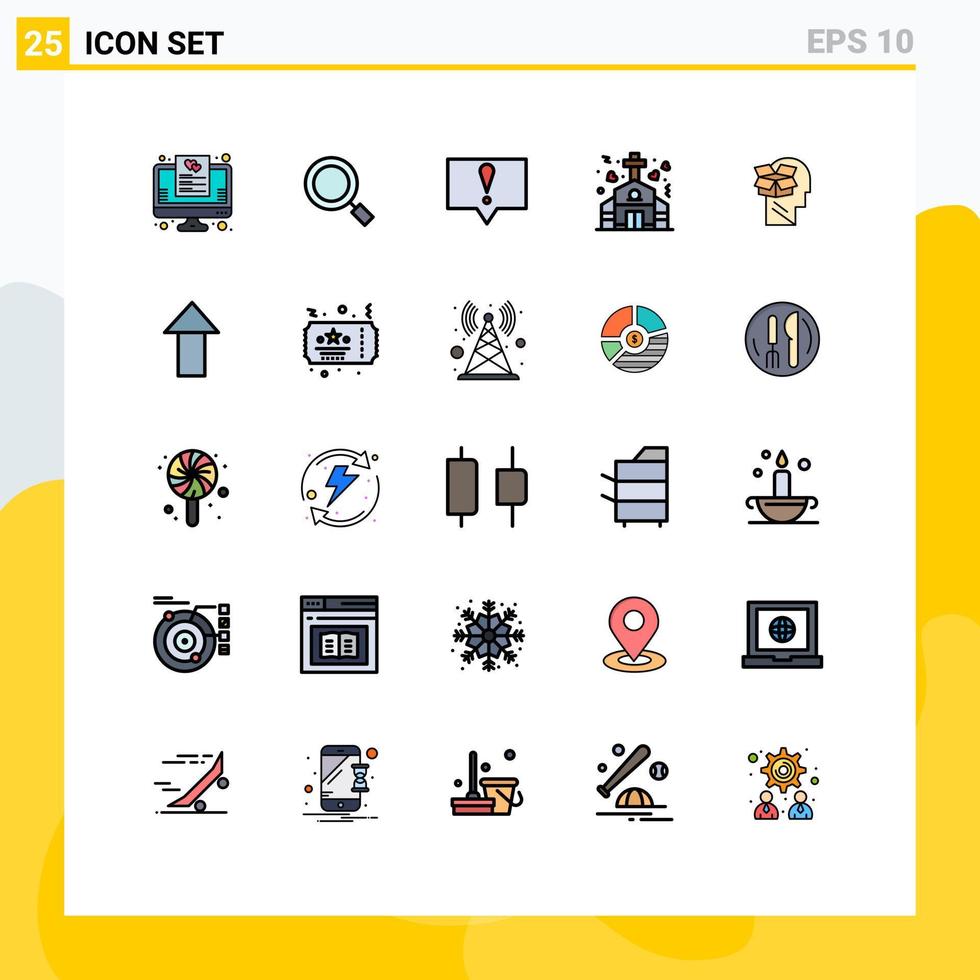 25 gefüllte Linien flaches Farbkonzept für mobile Websites und Apps Datenbox Alarm Hochzeitskirche editierbare Vektordesign-Elemente vektor