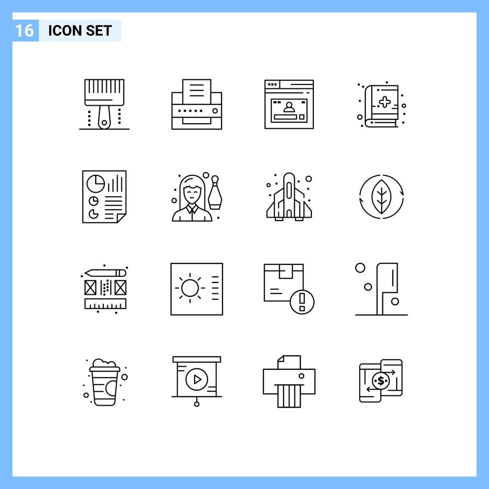 modern uppsättning av 16 konturer pictograph av data medicinsk utbildning internet medicinsk bok profil redigerbar vektor design element