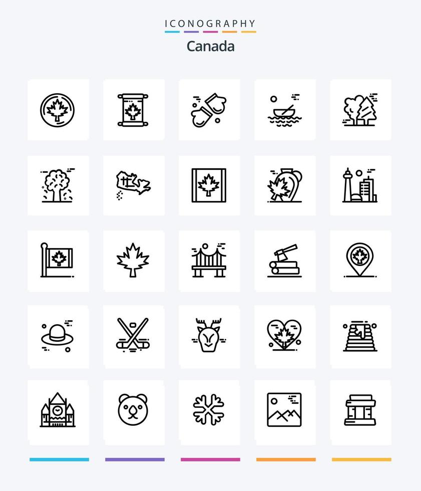 Creative Canada 25 Gliederungs-Icon-Pack wie Transport. Kajak. alpin. Kanus. Skandinavien vektor