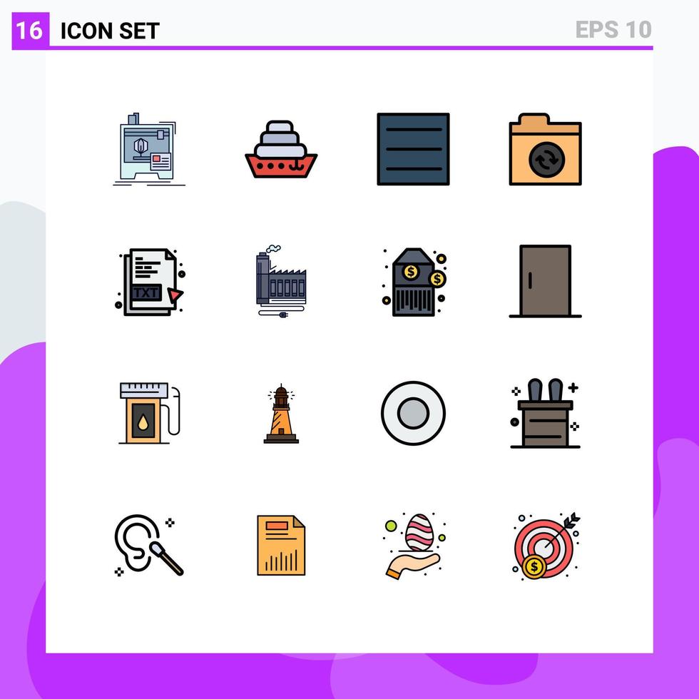 modern uppsättning av 16 platt Färg fylld rader pictograph av resurs fil meny dokumentera Text redigerbar kreativ vektor design element