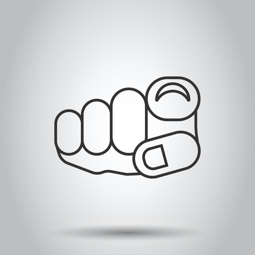 finger punkt ikon i platt stil. hand gest vektor illustration på vit isolerat bakgrund. du framåt- företag begrepp.