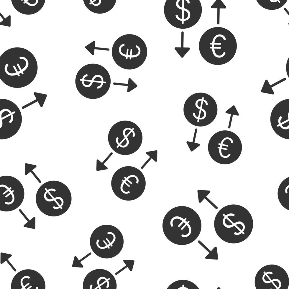 Geldwechsel-Symbol im flachen Stil. Dollar-Euro-Transfer-Vektorillustration auf weißem, isoliertem Hintergrund. Geschäftskonzept des nahtlosen Musters des Finanzprozesses. vektor