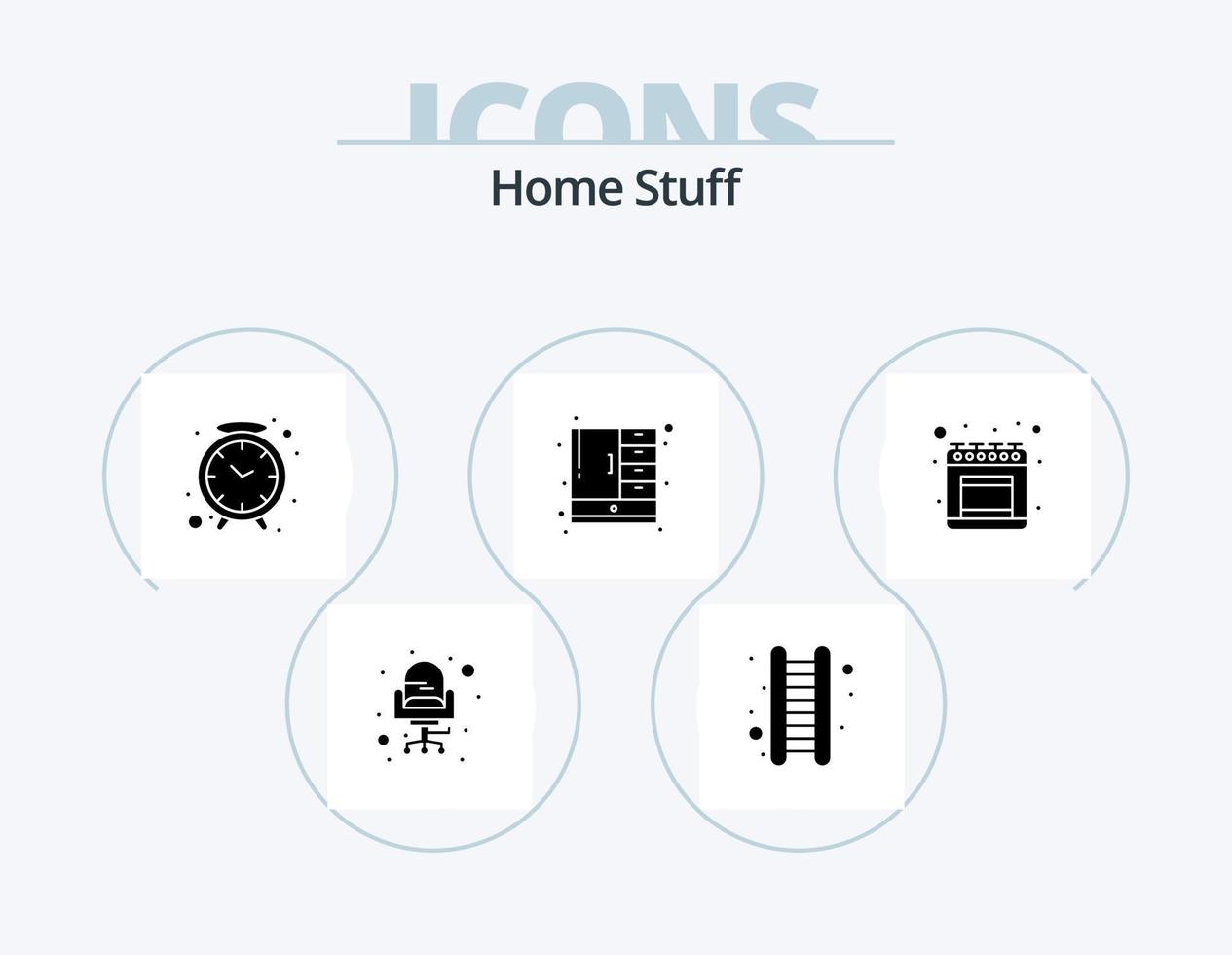 Home Stuff Glyph Icon Pack 5 Icon Design. Küche. Uhr. Schrank. Kabinett vektor