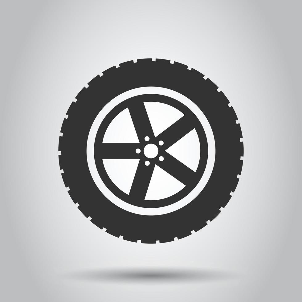 Auto-Rad-Symbol im flachen Stil. Fahrzeugteil-Vektorillustration auf weißem getrenntem Hintergrund. Reifen-Geschäftskonzept. vektor